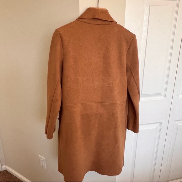 Zara Brown/Camel Faux Suede Longline Coat - Picture 3 of 12
